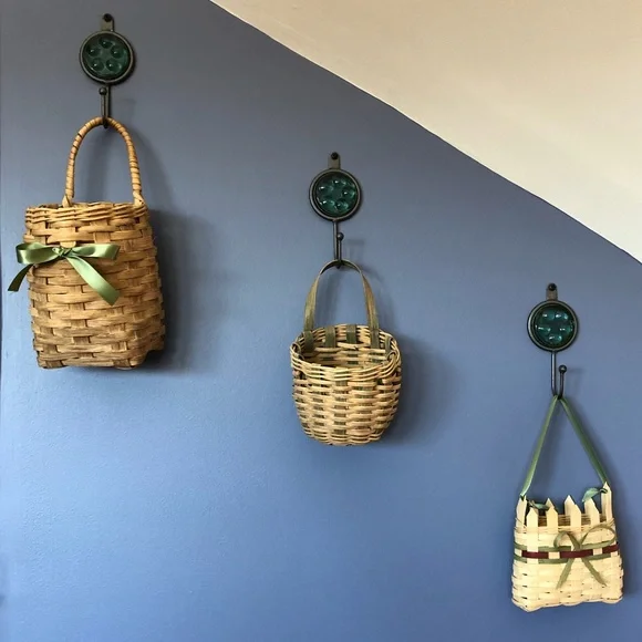 COPY - Vintage Trio Of Hanging Wicker Wall Baskets - Picture 2 of 16